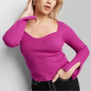 WF NWT Plum Purple Ribbed Sweetheart Neck Long Sleeve Sweater Top